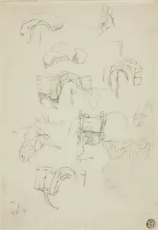Sheet of Sketches: Details of a Donkey and Accoutrements, n.d. Creator: Charles Emile Jacque
