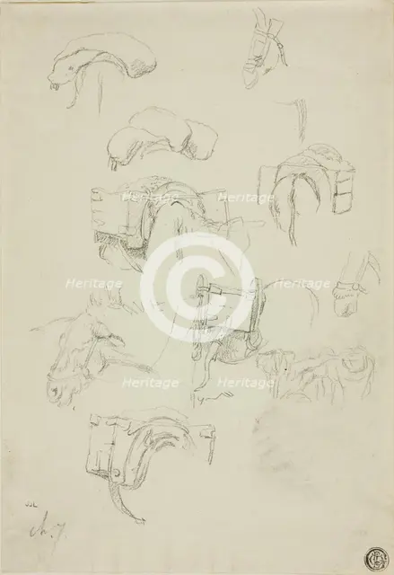 Sheet of Sketches: Details of a Donkey and Accoutrements, n.d. Creator: Charles Emile Jacque.