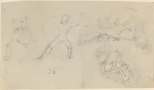 Sheet of Sketches, including Two Warriors Fighting. Creator: John Flaxman