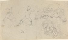 Sheet of Sketches, including Two Warriors Fighting. Creator: John Flaxman