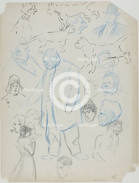 Sheet of Sketches: Men, Women and Cats (recto); Sheet of Sketches: Men and Women (verso), 1879/1923. Creator: Theophile Alexandre Steinlen.