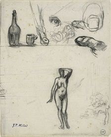 Sheet of Sketches: Standing Female Nude, Tree, Still Life, Fingers and Eye, n.d. Creator: Jean Francois Millet