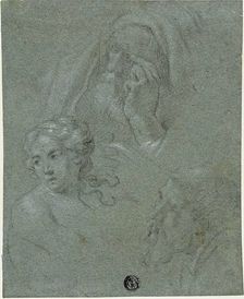 Sheet of Sketches with Three Heads, n.d. Creator: Louis Ferdinand Elle