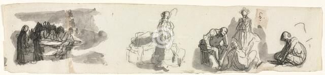 Sheet of Studies with a Group of Four Figures to the Right, third quarter 1800s. Creator: Honoré Daumier (French, 1808-1879).