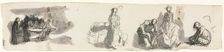 Sheet of Studies with a Group of Four Figures to the Right, third quarter 1800s. Creator: Honoré Daumier (French, 1808-1879)