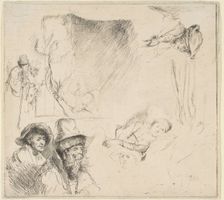 Sheet of Studies with a Woman Lying Ill in Bed, etc., ca. 1641/42. Creator: Rembrandt Harmensz van Rijn
