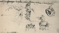 Sheet of Studies with a Young Woman, A Wolf, Etc. c1480 (1945). Artist: Leonardo da Vinci
