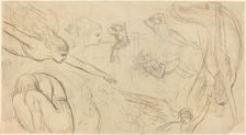 Sheet of Studies with Angels and Cowering Figures (Illustration for Macklin's Bible?), c. 1791. Creator: Thomas Stothard