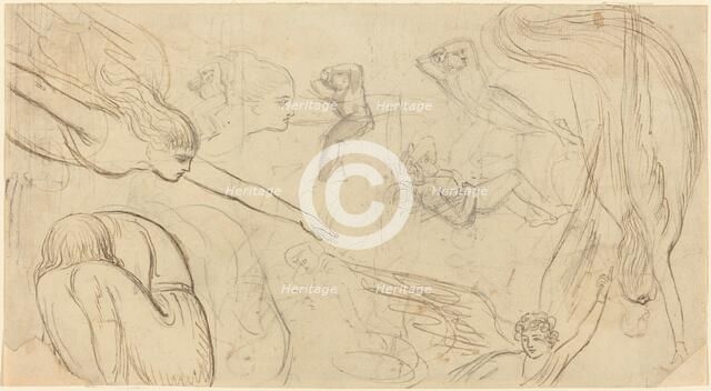 Sheet of Studies with Angels and Cowering Figures (Illustration for Macklin's Bible?), c. 1791. Creator: Thomas Stothard.
