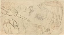Sheet of Studies with Angels and Cowering Figures (Illustration for Macklin's Bible?), c. 1791. Creator: Thomas Stothard