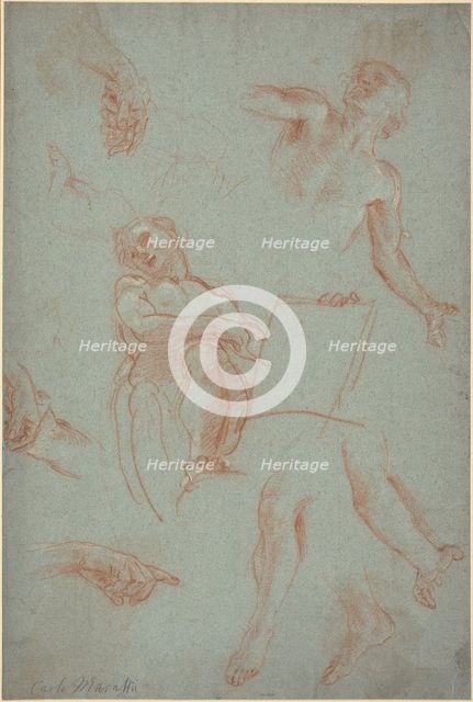 Sheet of Studies with Figures, Hands, and Feet. Creator: Agostino Masucci.