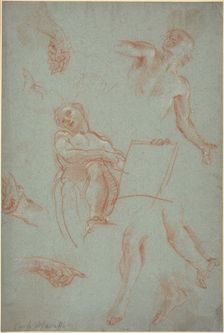 Sheet of Studies with Figures, Hands, and Feet. Creator: Agostino Masucci