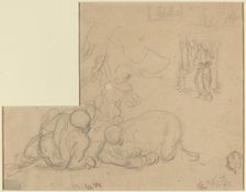 Sheet of Studies with Two Large Men on the Ground. Creator: Honore Daumier
