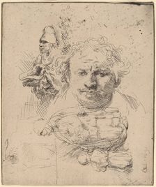 Sheet of Studies with the Head of the Artist, a Beggar Man, and Woman and Child, 1651. Creator: Rembrandt Harmensz van Rijn