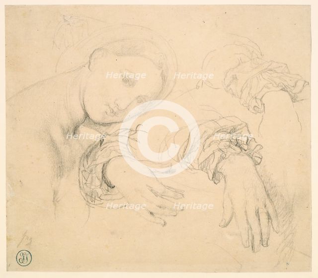 Sheet of Studies with the Head of the Fornarina and Hands of Madame de Senonnes, 1814/16. Creator: Jean-Auguste-Dominique Ingres.