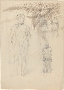 Sheet of Studies, including Warrior with Child [recto and verso]. Creator: John Flaxman