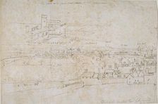 Sheet of studies of the Palaces of Hampton Court, Richmond and surrounding Countryside, c1560s.. Artist: Anthonis van den Wyngaerde