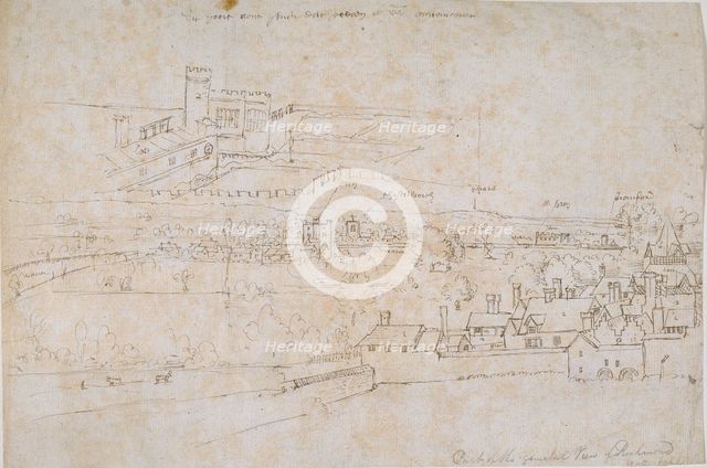 Sheet of studies of the Palaces of Hampton Court, Richmond and surrounding Countryside, c1560s.. Artist: Anthonis van den Wyngaerde.
