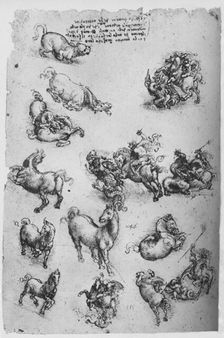 Sheet of Studies of Horses, a Cat and of St. George and the Dragon c1480 (1945). Artist: Leonardo da Vinci