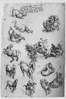 Sheet of Studies of Horses, a Cat and of St. George and the Dragon c1480 (1945). Artist: Leonardo da Vinci