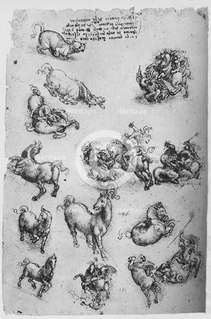 'Sheet of Studies of Horses, a Cat and of St. George and the Dragon', c1480 (1945). Artist: Leonardo da Vinci.