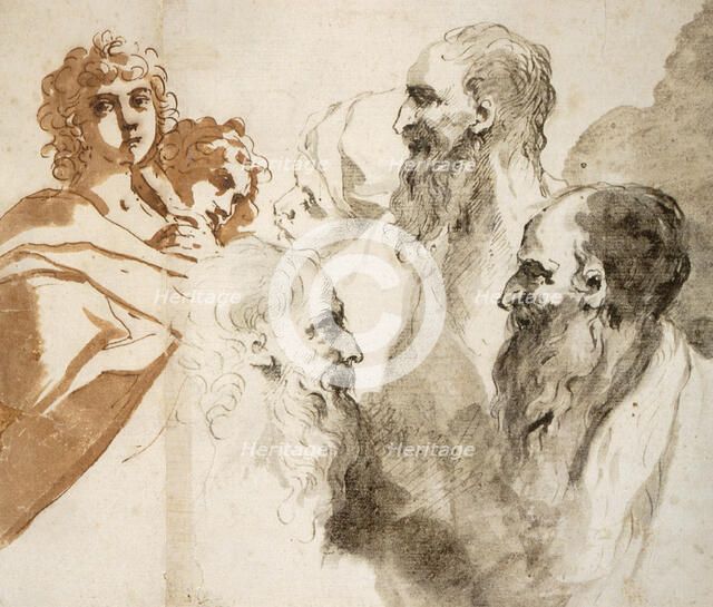 Sheet of Studies: Six Heads, mid-17th century. Creator: Unknown.