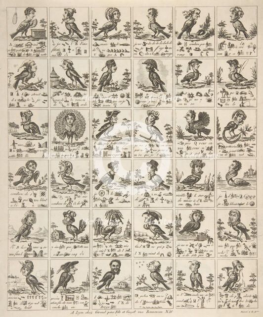 Sheet of Rebuses with Birds with Human Heads, ca. 1834., ca. 1834. Creator: Anon.
