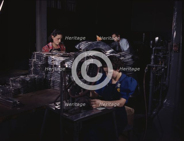 Sheet metal parts are numbered with this pneu...North American Aviation, Inc., Inglewood, CA, 1942. Creator: Alfred T Palmer.