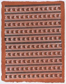 Sheet with ten borders with floral patterns on orange background, la..., late 18th-mid-19th century. Creator: Anon