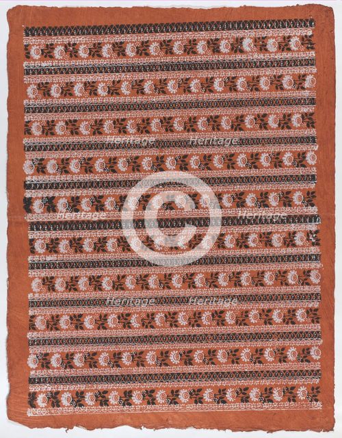 Sheet with ten borders with floral patterns on orange background, la..., late 18th-mid-19th century. Creator: Anon.