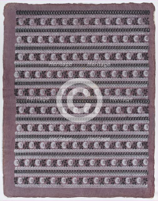 Sheet with ten borders with floral patterns on purple background, la..., late 18th-mid-19th century. Creator: Anon.