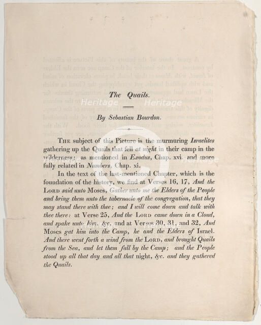 Sheet with "The Quails" by Sebastian Bourdon, 18th century., 18th century. Creators: Anon, Sébastien Bourdon.