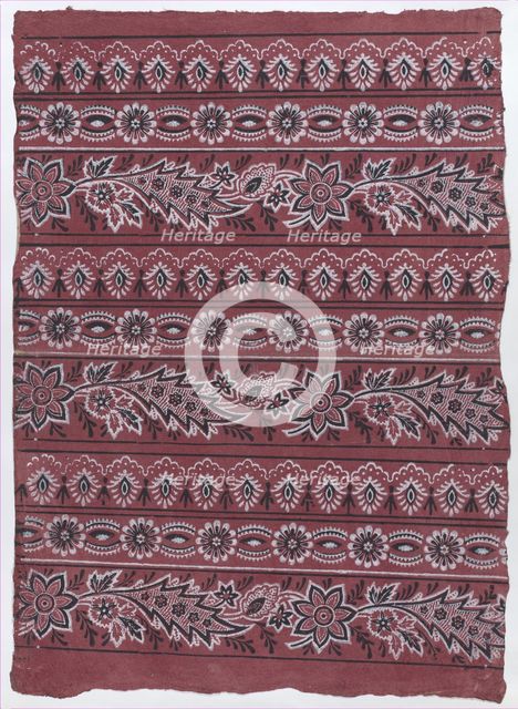 Sheet with three borders with paisley and floral patterns, late 18th..., late 18th-mid-19th century. Creator: Anon.
