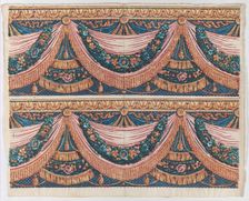 Sheet with two borders with draped curtains and floral garlands, lat..., late 18th-mid-19th century. Creator: Anon