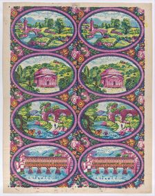 Sheet with two borders with Italian landscapes, late 18th-mid-19th c..., late 18th-mid-19th century. Creator: Anon