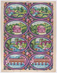 Sheet with two borders with Italian landscapes, late 18th-mid-19th c..., late 18th-mid-19th century. Creator: Anon