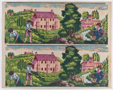 Sheet with two borders with pastoral landscapes, late 18th-mid-19th ..., late 18th-mid-19th century. Creator: Anon