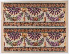 Sheet with two borders with three fans and floral garlands, late 18t..., late 18th-mid-19th century. Creator: Anon
