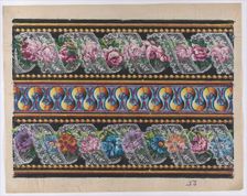 Sheet with a border with floral garlands and lace on a black backgro..., late 18th-mid-19th century. Creator: Anon