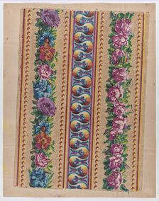 Sheet with a border with pink and multicolor floral garlands, late 1..., late 18th-mid-19th century. Creator: Anon