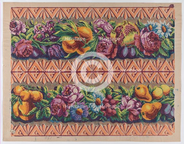 Sheet with a border with two garlands of fruit, leaves, and flowers..., late 18th-mid-19th century. Creator: Anon.