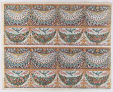 Sheet with a two borders with four hanging draperies,multicolor fest..., late 18th-mid-19th century. Creator: Anon