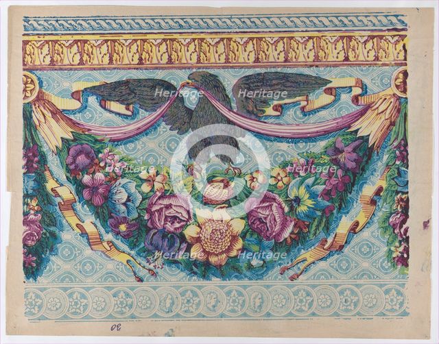 Sheet with an eagle atop a festoon of flowers, late 18th-mid-19th ce..., late 18th-mid-19th century. Creator: Anon.