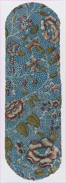 Sheet with an overall floral and dot pattern on blue background, ca. 1846., ca. 1846. Creator: Anon