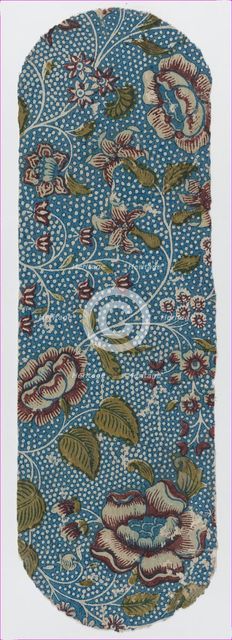 Sheet with an overall floral and dot pattern on blue background, ca. 1846., ca. 1846. Creator: Anon.