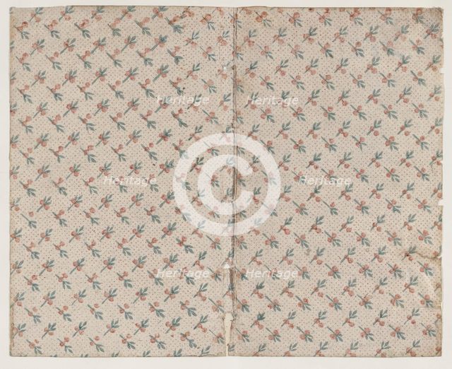 Sheet with dot grid pattern with bouquets, 19th century. Creator: Anon.