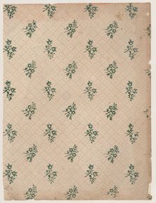 Sheet with dot grid pattern with bouquets, 19th century. Creator: Anon