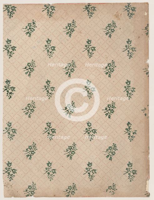 Sheet with dot grid pattern with bouquets, 19th century. Creator: Anon.