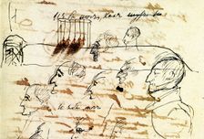 Sheet with drawing of the execution of the Decembrists, 1826-1827