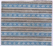 Sheet with five borders with blue and black abstract patterns, 19th century. Creator: Anon